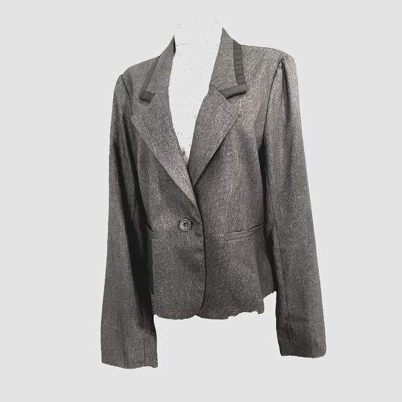 Ann Taylor Loft Charcoal Lined Short Pleated Back Blazer Jacket size 10 - Picture 1 of 10